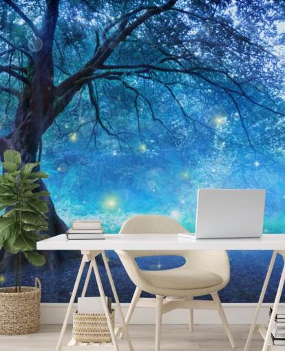 Papel pintado Bosque azul con árboles