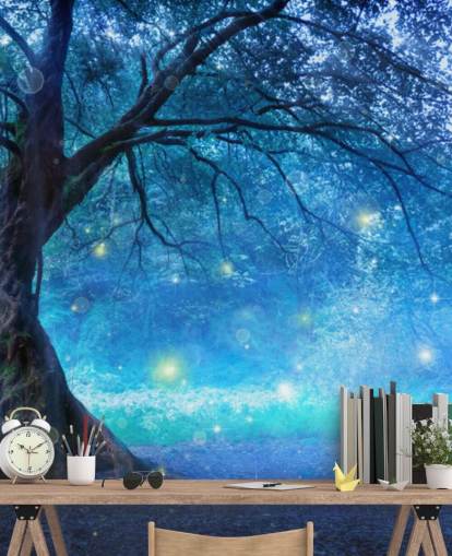 Papel pintado Bosque azul con árboles