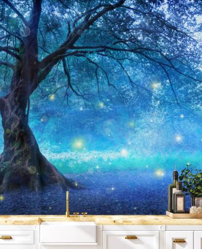 Blue Forest with Tree Wallpaper