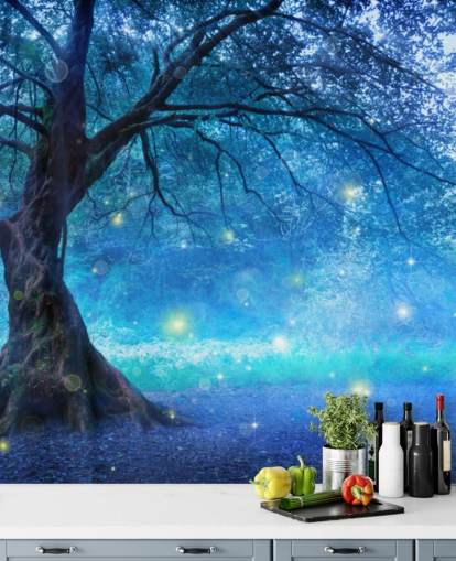 Blue Forest with Tree Wallpaper