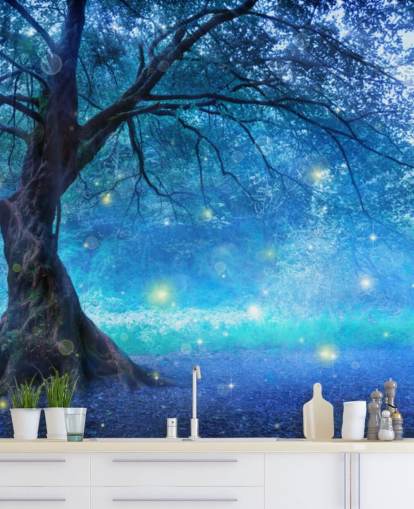 Blue Forest with Tree Wallpaper