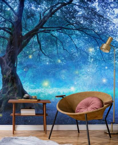 Papel pintado Bosque azul con árboles