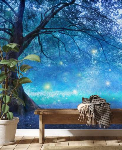 Blue Forest with Tree Wallpaper