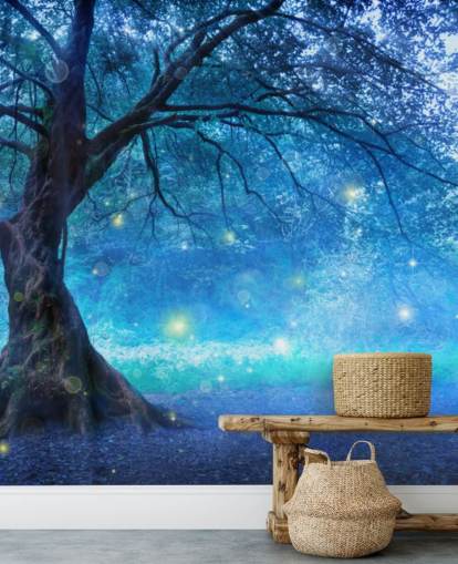 Papel pintado Bosque azul con árboles