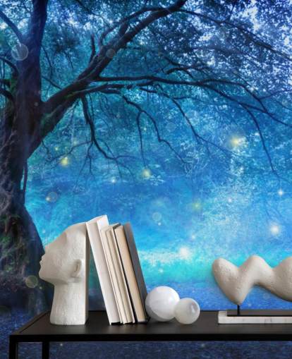 Papel pintado Bosque azul con árboles