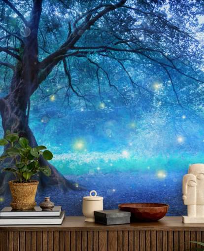 Papel pintado Bosque azul con árboles