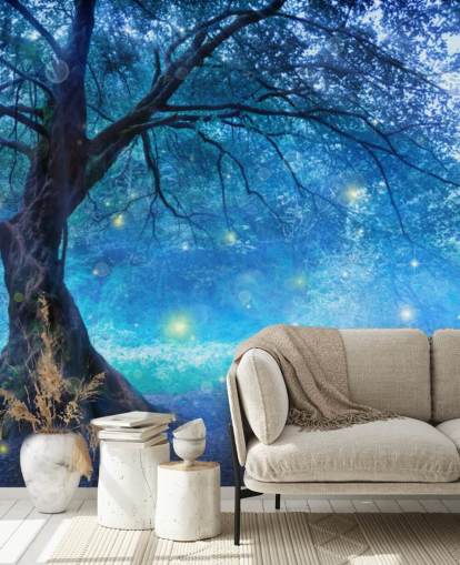 Papel de Parede Floresta Azul com Árvore