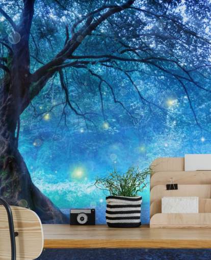 Papel pintado Bosque azul con árboles Papel pintado Bosque azul con árboles