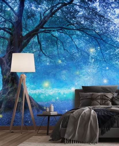 Blauer Wald mit Baum-Tapete