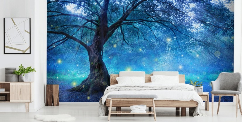 Blue Forest with Tree Wallpaper