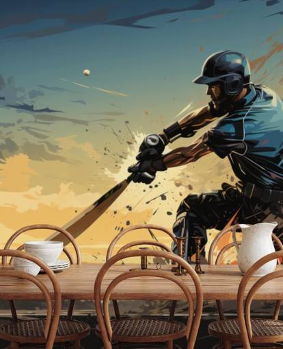 blue and orange cricket wall mural called Cricket Batsman for teen's bedrooms and games rooms