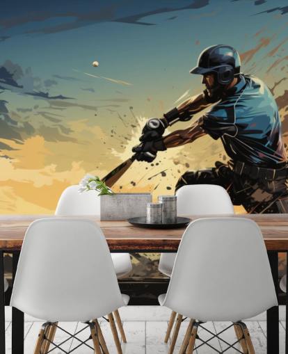blue and orange cricket wall mural called Cricket Batsman for teen's bedrooms and games rooms blue and orange cricket wall mural called Cricket Batsman for teen's bedrooms and games rooms