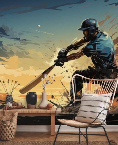 blue and orange cricket wall mural called Cricket Batsman for teen's bedrooms and games rooms blue and orange cricket wall mural called Cricket Batsman for teen's bedrooms and games rooms