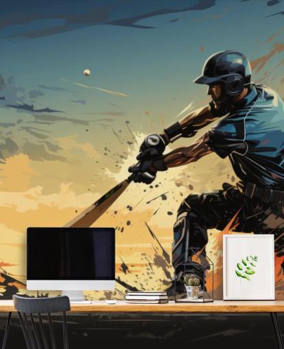 murale con cricket blu e arancione chiamato Cricket Batsman per camere da letto e sale giochi per adolescenti murale con cricket blu e arancione chiamato Cricket Batsman per camere da letto e sale giochi per adolescenti