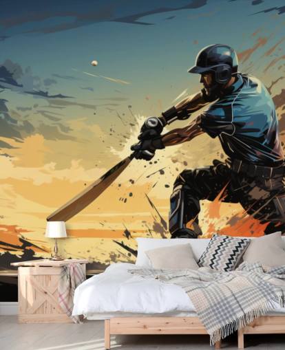 murale con cricket blu e arancione chiamato Cricket Batsman per camere da letto e sale giochi per adolescenti murale con cricket blu e arancione chiamato Cricket Batsman per camere da letto e sale giochi per adolescenti