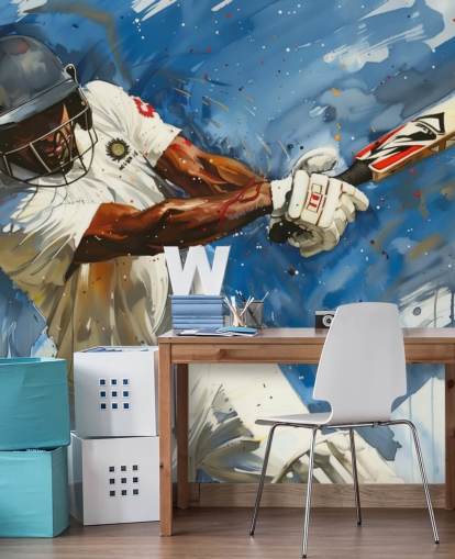 mural de papel pintado de críquet llamado Big Cricket Shot para dormitorios infantiles y negocios