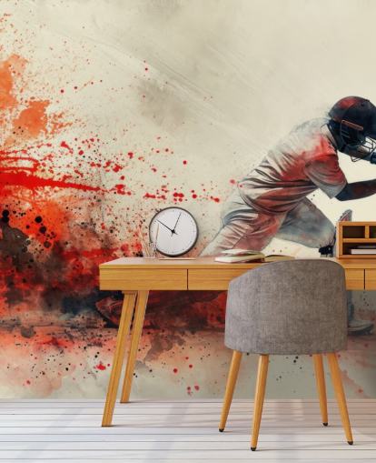 papier peint mural de cricket rouge appelé Red Watercolour Cricketer pour les chambres d'adolescents et les espaces commerciaux papier peint mural de cricket rouge appelé Red Watercolour Cricketer pour les chambres d'adolescents et les espaces commerciaux