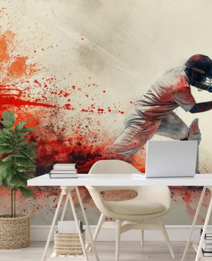 red cricket wallpaper mural called Red Watercolor Cricketer for teen bedrooms and commercial spaces red cricket wallpaper mural called Red Watercolor Cricketer for teen bedrooms and commercial spaces