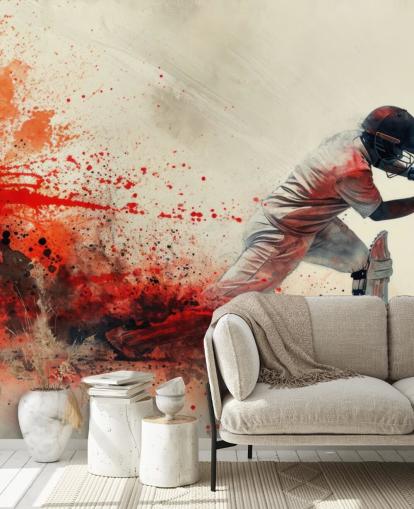carta da parati murale con cricket rosso chiamato Red Watercolour Cricketer per camere da letto per adolescenti e spazi commerciali carta da parati murale con cricket rosso chiamato Red Watercolour Cricketer per camere da letto per adolescenti e spazi commerciali