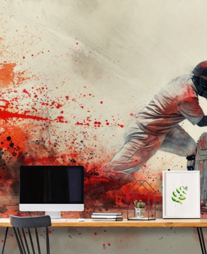 red cricket wallpaper mural called Red Watercolour Cricketer for teen bedrooms and commercial spaces red cricket wallpaper mural called Red Watercolour Cricketer for teen bedrooms and commercial spaces