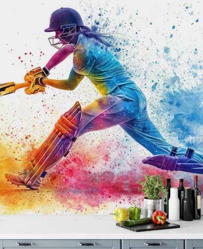 Buntes Cricket-Wandbild namens Cricket Paint Splash für Kinderzimmer und Gewerbeflächen