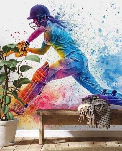 colourful cricket wall mural called Cricket Paint Splash for children's bedrooms and commercial spaces