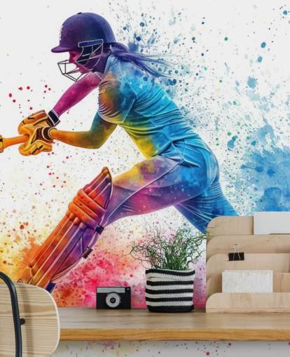 mural de parede de críquete colorido chamado Cricket Paint Splash para quartos infantis e espaços comerciais