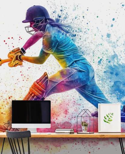 mural de parede de críquete colorido chamado Cricket Paint Splash para quartos infantis e espaços comerciais mural de parede de críquete colorido chamado Cricket Paint Splash para quartos infantis e espaços comerciais