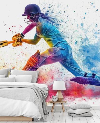 colourful cricket wall mural called Cricket Paint Splash for children's bedrooms and commercial spaces