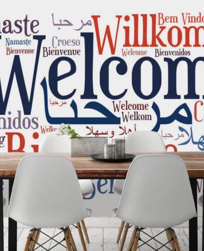 white and blue educational school wallpaper mural called Welcome Wordcloud white and blue educational school wallpaper mural called Welcome Wordcloud