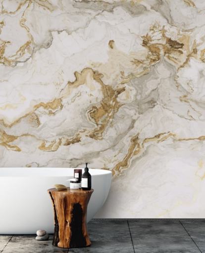 Tapetentapete aus weißem und goldenem Marmor mit dem Titel White Marble With Gold Streaks für Esszimmer, Badezimmer und Küchen