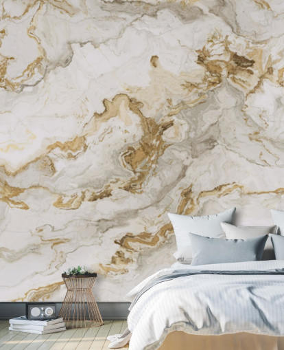 Tapetentapete aus weißem und goldenem Marmor mit dem Titel White Marble With Gold Streaks für Esszimmer, Badezimmer und Küchen