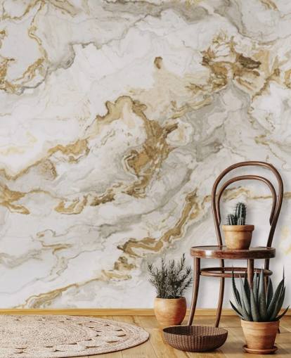 Tapetentapete aus weißem und goldenem Marmor mit dem Titel White Marble With Gold Streaks für Esszimmer, Badezimmer und Küchen