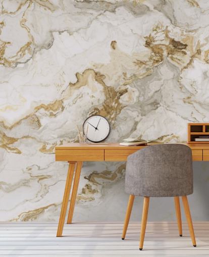 vit och guld marmor tapetväggmålning kallad White Marble With Gold Streaks för matsalar, badrum och kök vit och guld marmor tapetväggmålning kallad White Marble With Gold Streaks för matsalar, badrum och kök