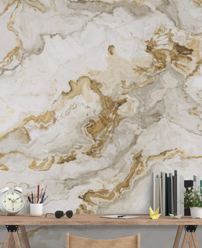 papier peint mural en marbre blanc et doré appelé White Marble With Gold Streaks pour les salles à manger, les salles de bain et les cuisines