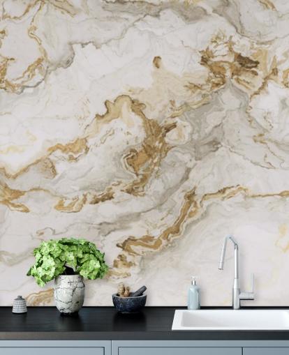 white and gold marble wallpaper mural called White Marble With Gold Streaks for dining rooms, bathrooms and kitchens white and gold marble wallpaper mural called White Marble With Gold Streaks for dining rooms, bathrooms and kitchens