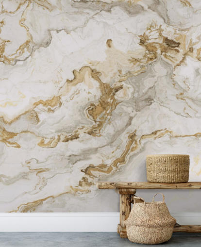 papier peint mural en marbre blanc et doré appelé White Marble With Gold Streaks pour les salles à manger, les salles de bain et les cuisines