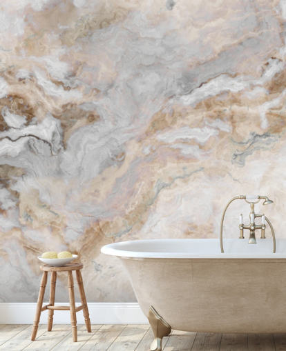 mural de papel pintado de mármol gris y blanco llamado Mármol gris y blanco para cocinas, baños y comedores