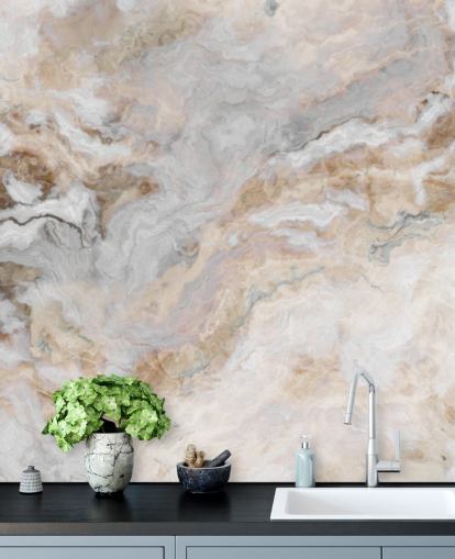 gray and white marble wallpaper mural called Gray and White Marble for kitchens, bathrooms and dining rooms