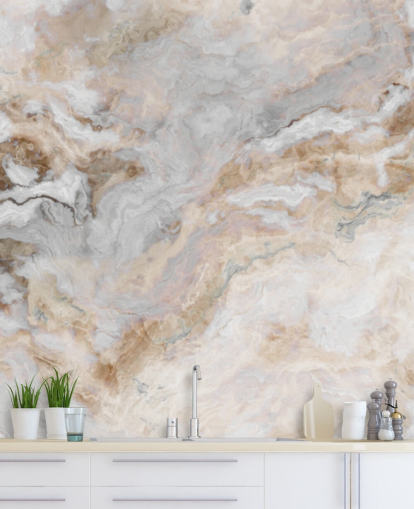 grijze en witte marmeren muurschildering genaamd Grey and White Marble voor keukens, badkamers en eetkamers