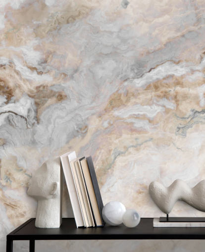 mural de papel pintado de mármol gris y blanco llamado Mármol gris y blanco para cocinas, baños y comedores