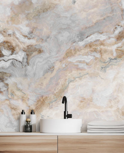 grey and white marble wallpaper mural called Grey and White Marble for kitchens, bathrooms and dining rooms
