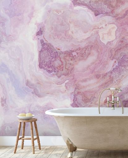 vaaleanpunainen ja violetti marmoritapetti seinämaalaus nimeltä Pink and Purple Swirl keittiöihin, kylpyhuoneisiin ja teini-ikäisten makuuhuoneisiin
