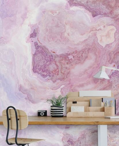 lyserød og lilla marmor tapetmaleri kaldet Pink and Purple Swirl til køkkener, badeværelser og teenagers soveværelser