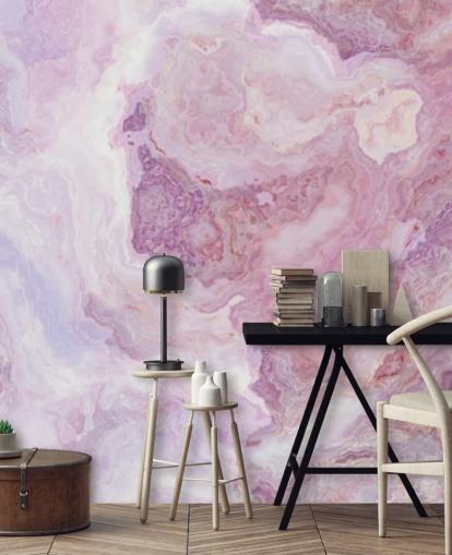vaaleanpunainen ja violetti marmoritapetti seinämaalaus nimeltä Pink and Purple Swirl keittiöihin, kylpyhuoneisiin ja teini-ikäisten makuuhuoneisiin
