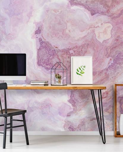 rosa och lila marmor tapetväggmålning kallad Pink and Purple Swirl för kök, badrum och tonårens sovrum