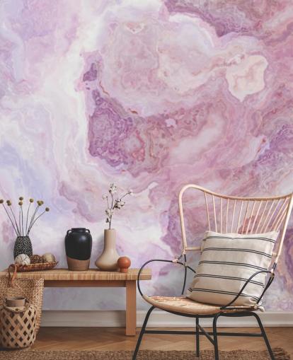 pink and purple marble wallpaper mural called Pink and Purple Swirl for kitchens, bathrooms and teen's bedrooms