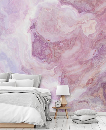 mural de papel pintado de mármol rosa y morado llamado Pink and Purple Swirl para cocinas, baños y dormitorios de adolescentes