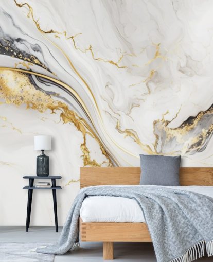 mural de papel de parede de mármore branco, dourado e preto chamado Mármore de tinta branca, dourada e preta para banheiros, salas de jantar e cozinhas mural de papel de parede de mármore branco, dourado e preto chamado Mármore de tinta branca, dourada e preta para banheiros, salas de jantar e cozinhas