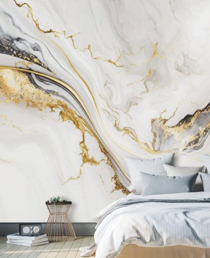 witte, gouden en zwarte marmeren muurschildering genaamd White, Gold and Black Ink Marble voor badkamers, eetkamers en keukens witte, gouden en zwarte marmeren muurschildering genaamd White, Gold and Black Ink Marble voor badkamers, eetkamers en keukens